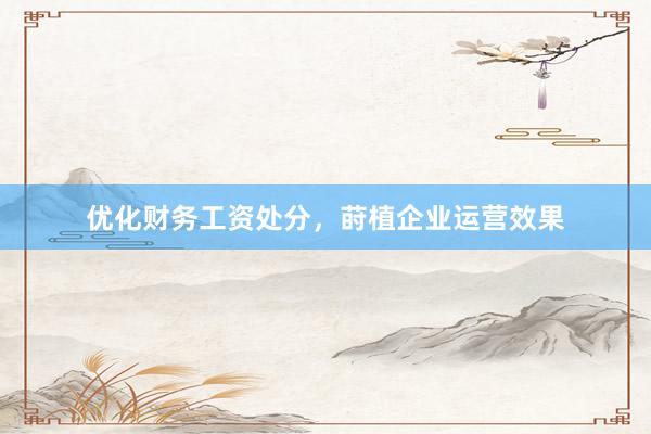 优化财务工资处分，莳植企业运营效果